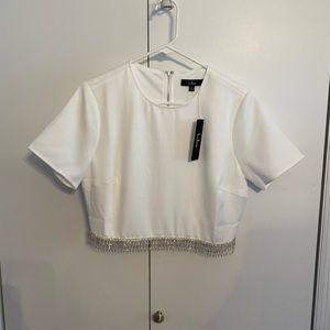 NWT Lulu’s Sparkle Hour Cropped White Rhinestone Fringe Top size Large